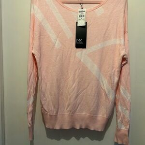 Bloomingdale's Pink and White Crew Neck Sweater
